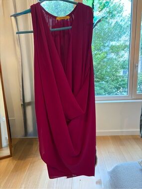 Sleeveless Draped Midi Dress in Deep Magenta